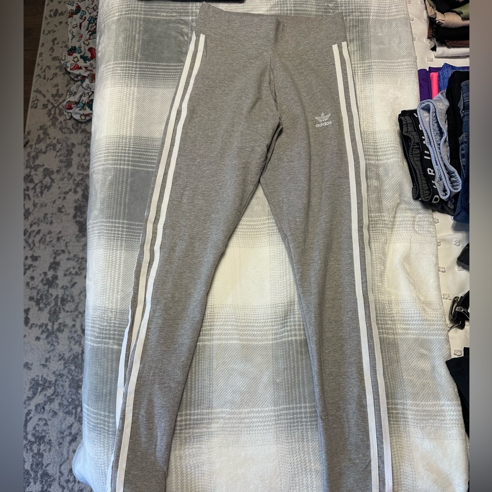 Adidas Gray and White Striped Leggings